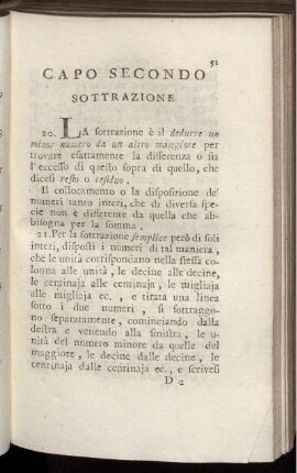 Capo Secondo Sottrazione