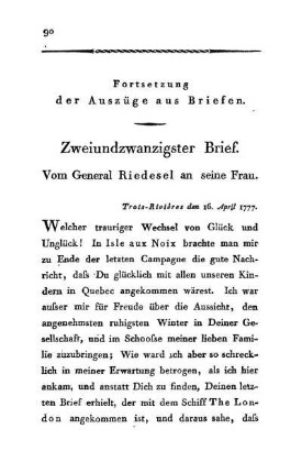 22. Vom General Riedesel an seine Frau - Trois-Rivières den 16. April 1777