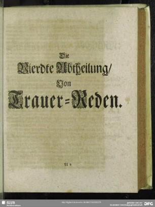 Die Vierdte Abtheilung, Von Trauer-Reden