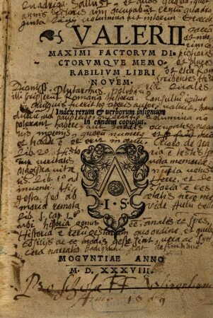 Valerii Maximi Factorvm Dictorvmqve Memorabilivm Libri Novem : Index rerum et uerborum insignium in eundem copiosus
