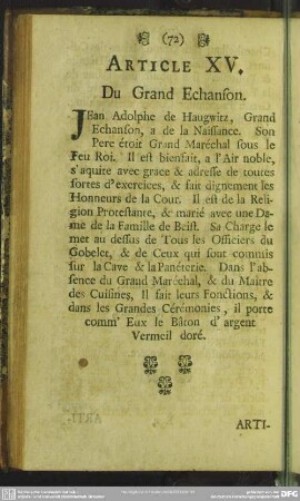 Article XV. Du Grand Echanson