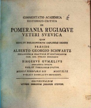 Commentatio academica historico-critica de Pomerania Rugiaqve veteri Svevica