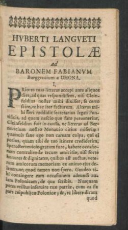 Epistolae ad Baronem Fabianum Burggrauium a Dhona.