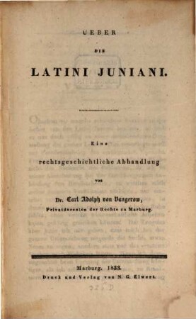 Ueber die Latini Iuniani : Eine rechtsgeschichtliche Abhandlung