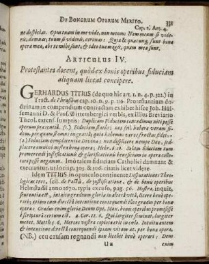 Articulus IV. Protestantes docent, quod ex bonis operibus fiduciam aliquam liceat concipere