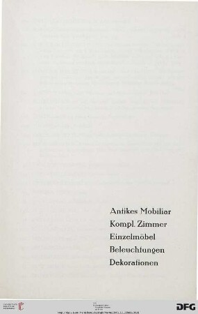 Antikes Mobiliar – Kompl. Zimmer – Einzelmöbel – Beleuchtungen – Dekorationen (Nr. 122-275)