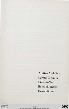 Antikes Mobiliar – Kompl. Zimmer – Einzelmöbel – Beleuchtungen – Dekorationen (Nr. 122-275)