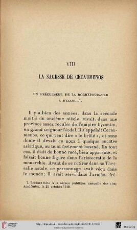 VIII. La sagesse de Cecaumenos