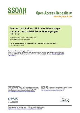 Sterben und Tod aus Sicht des lebenslangen Lernens: makrodidaktische Überlegungen