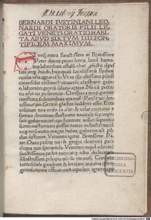 Oratio habita apud Sixtum IV. pontificem maximum : Rom, 1471.12. 02