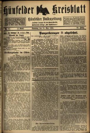 Erste Ausgabe vom Samstag, den 10. Mai 1930.