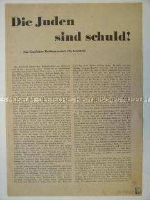 Flugblatt mit Nachdruck eines Pressebeitrages von Goebbels zur Rassenpolitik