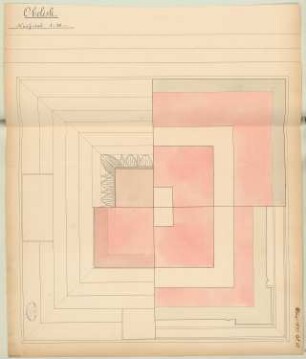 Gefallenendenkmal, Jauer Monatskonkurrenz März 1877: Grundriss (geviertelt, 4 Ebenen) 1:10