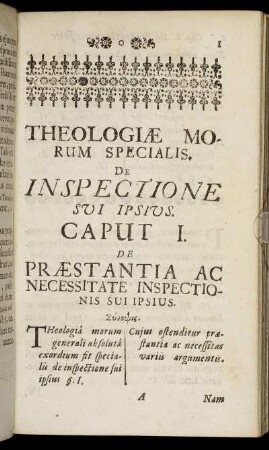 Theologiæ Morum Specialis De Inspectione Sui Ipsius.