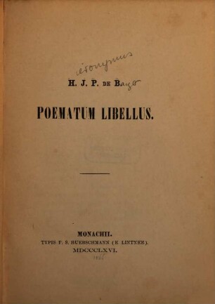 Poematum libellus : [Poemata]