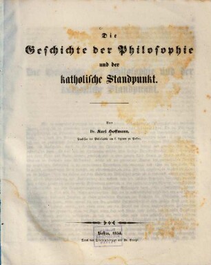 Die Geschichte der Philosophie und der katholische Standpunkt