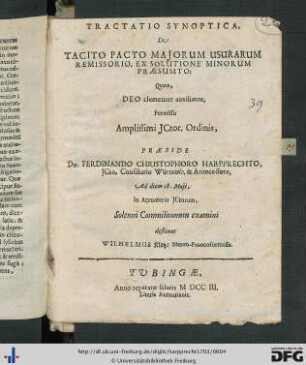 Tractatio Synoptica, De Tacito Pacto Majorum Usurarum Remissorio, Ex Solutione Minorum Præsumpto