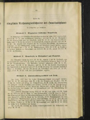 Ueber die einzelnen Rechnungsabschnitte des Haushaltplans