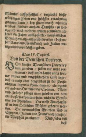 Das IV. Capitel. Von der Deutschen Poeterey.
