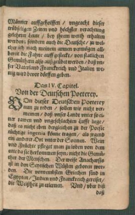 Das IV. Capitel. Von der Deutschen Poeterey.