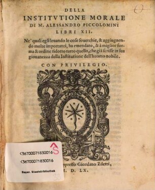 Della Institutione morale Lib. 12