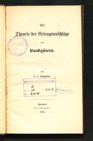 Die Theorie der Ertragsanschläge von Landgütern