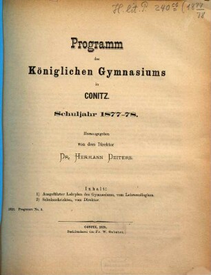 Programm des Königlichen Gymnasiums in Conitz : Schuljahr ..., 1877/78