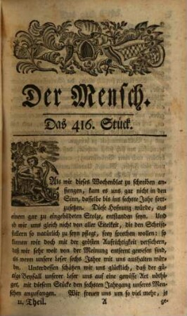 Der Mensch : eine moralische Wochenschrift. 11. 1756