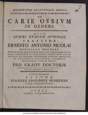 Dissertatio Inauguralis Medica De Carie Ossium In Genere