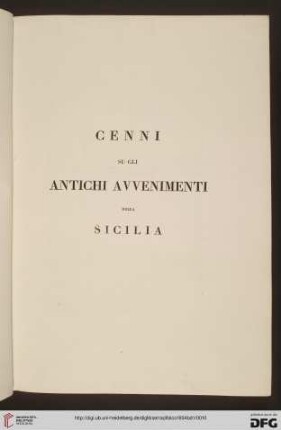 Cenni su gli antichi avveniementi della Sicilia
