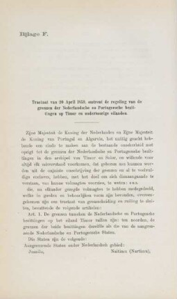 Bijlage F. Tractaat van 20 april 1859, omtrent de regeling van de grenzen der Nederlandsche en Portugeesche bezittingen ...
