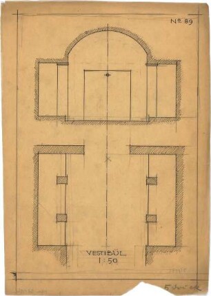 Pfann, Paul; Übungsblätter zur Perspektive - Vestibül (Grundriss, Querschnitt)
