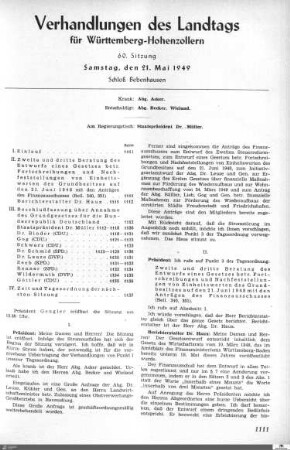 60. Sitzung, Bebenhausen, 21.5.1949