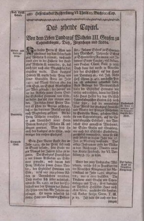 Das zehende Capitel. Von dem Leben Landgraf Wilhelm III. Grafen zu Catzenelnbogen, Dietz, Ziegenhayn und Nidda.