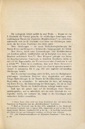 Grundlagen einer independenten Theorie der elliptischen Modulfunctionen und Theorie der Multiplicator-Gleichungen erster Stufe : Inaug.-Dissertation