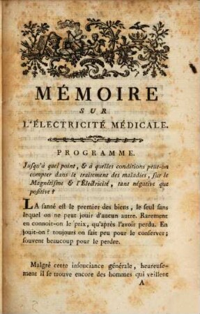 Memoire sur l'electricité médicale
