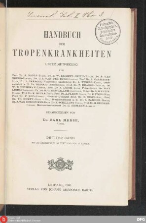 Bd. 3: Handbuch der Tropenkrankheiten