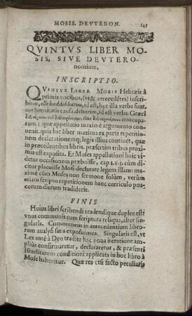 Quintus Liber Mosis, Sive Deuteronomium.