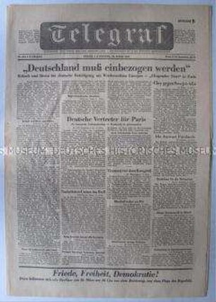 (West)-Berliner Tageszeitung "Telegraf" zur Diskussion um die Einbeziehung Deutschlands in den Marshall-Plan