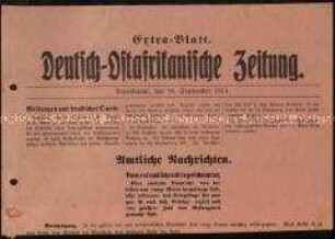Extrablatt der Zeitung für Deutsch-Ostafrika, 28. September 1914 mit einer Schlagzeile zur Schlacht an der Aisne