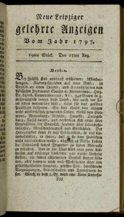69tes Stück. Den 28ten Aug.