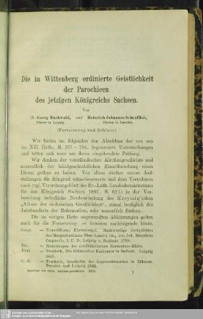 Die in Wittenberg ordinierte Geistlichkeit der Parochieen des jetzigen Königreichs Sachsen : (Fortsetzung und Schluss)