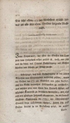 Die sehr ehrw. zur Wahrheit erläßt hiemit an alle sehr ehrw. Brüder folgende Nachricht