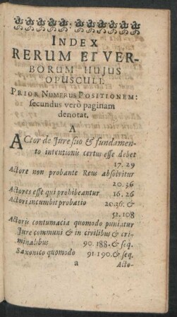 Index Rerum Et Verborum Huius Opusculi.