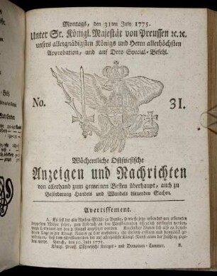 No. 31. Montags, den 31ten July 1775