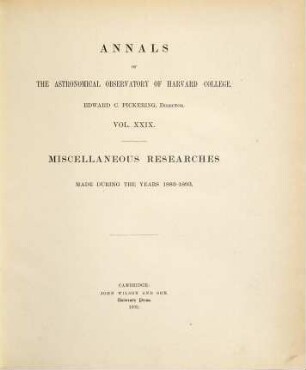 Miscellaneous researches made during the years .... 29 = 1883/93 (1893)