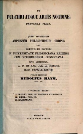 De pulchri atque artis notione : Particula I.
