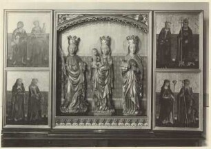 Flügelaltar : Flügelaltar. Holz, geschnitzt, bemalt (1521; Meister des Tannenberger Altars). Geöffnet. Moritzburg, Schlosskapelle