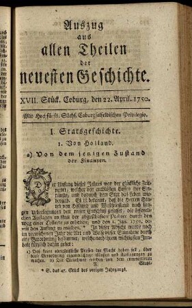 XVII. Stück. Coburg, den 22. April. 1750.