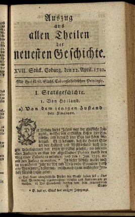 XVII. Stück. Coburg, den 22. April. 1750.